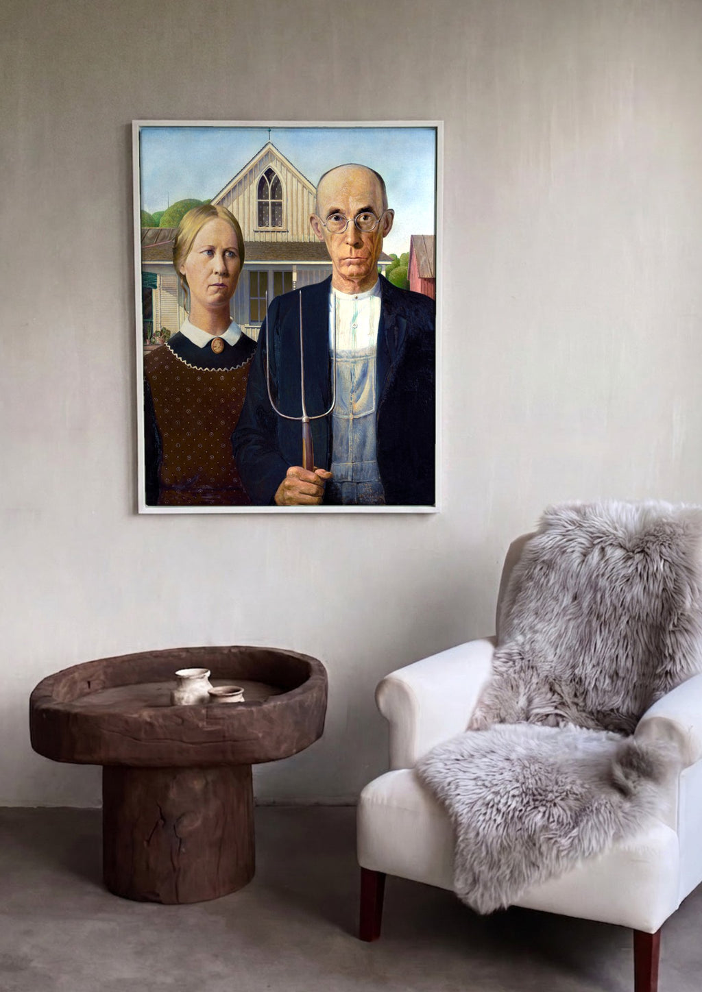 Quadro Decorativo American Gothic - Grant Wood em ambiente decorado