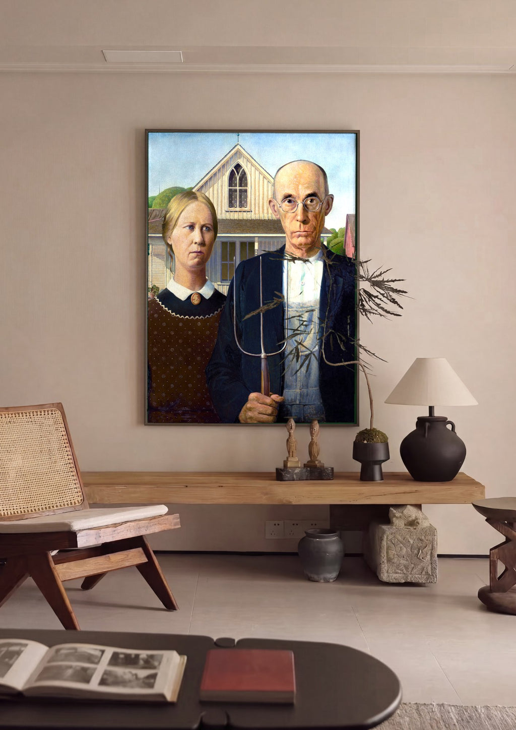 Quadro Decorativo American Gothic - Grant Wood em ambiente decorado