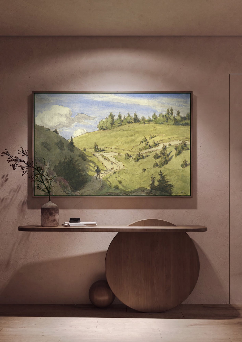 Quadro Decorativo Paisagem com Caminhante - Hans Thoma em ambiente decorado