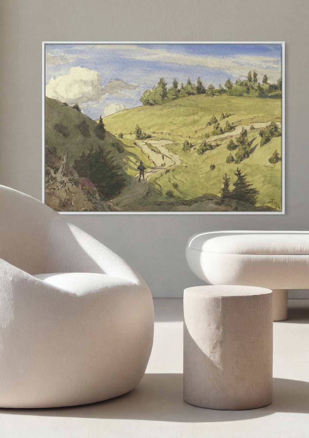 Quadro Decorativo Paisagem com Caminhante - Hans Thoma em ambiente decorado