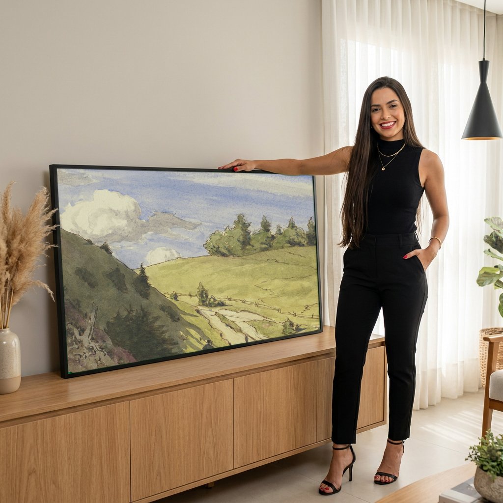 Quadro Decorativo Paisagem com Caminhante - Hans Thoma com modelo em ambiente