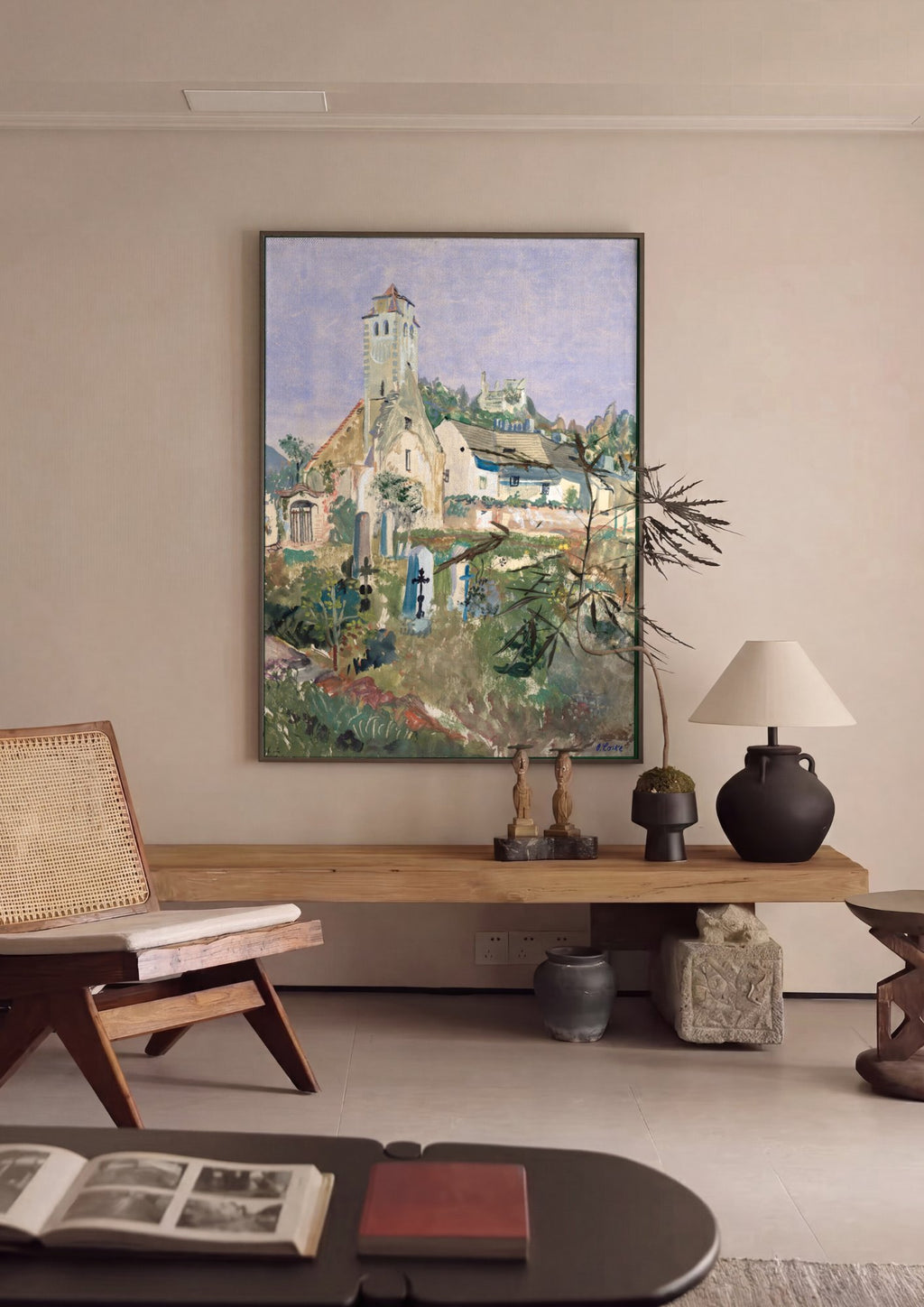 Quadro Decorativo Igreja e Cemitério Antigos - Oskar Laske em ambiente decorado