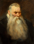 Retrato em óleo de um homem idoso, de perfil, com uma longa barba branca, rosto marcado pela idade e expressão contemplativa, atribuído a Anthony van Dyck.