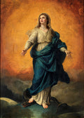 Pintura a óleo da Imaculada Conceição, atribuída a Anton Raphael Mengs, mostrando a Virgem Maria em pé sobre uma serpente, com vestes brancas e azuis, em um fundo dourado e estrelado.