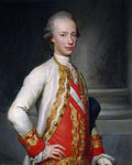 Retrato de um jovem nobre com peruca empoada, casaco branco e vermelho ricamente bordado em dourado, com uma faixa vermelha e medalha no peito, pintado por Anton Raphael Mengs.