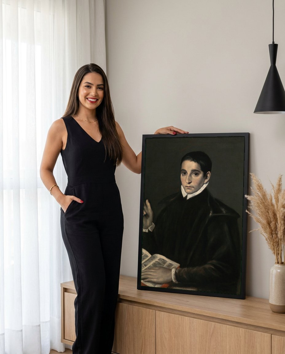 Quadro Decorativo O Cavalheiro da Mão ao Peito - El Greco com modelo em ambiente