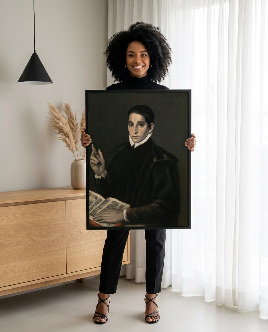 Quadro Decorativo O Cavalheiro da Mão ao Peito - El Greco com modelo em ambiente