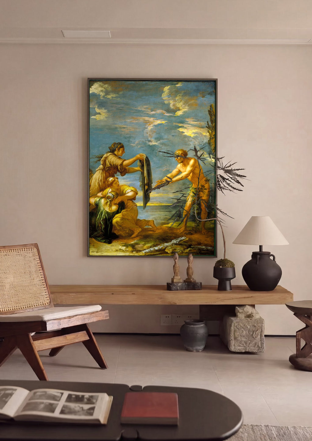 Quadro Decorativo A Chegada de Enéias ao Lácio - Salvator Rosa em ambiente decorado