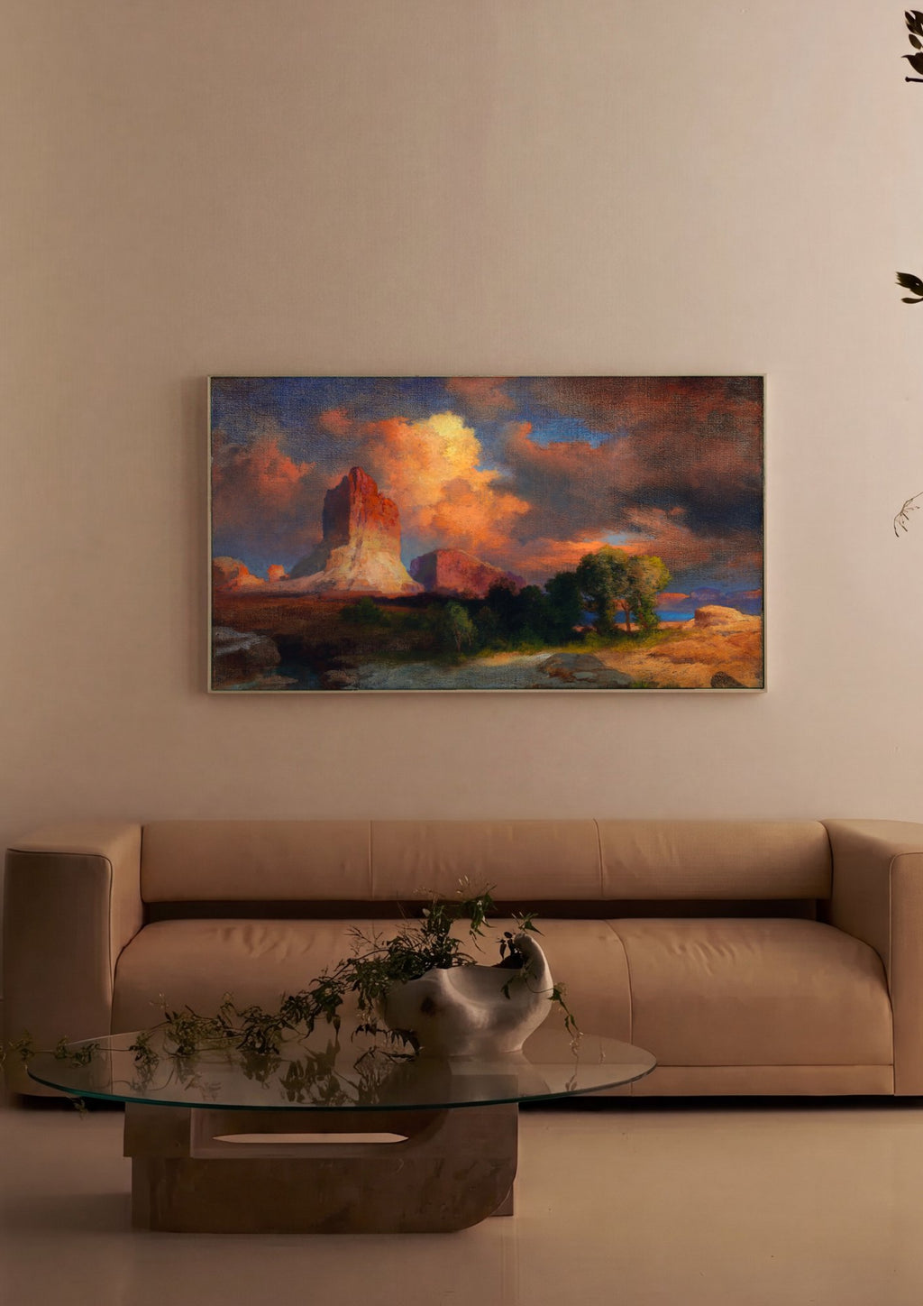 Quadro Decorativo Paisagem Desértica ao Pôr do Sol - Thomas Moran em ambiente decorado
