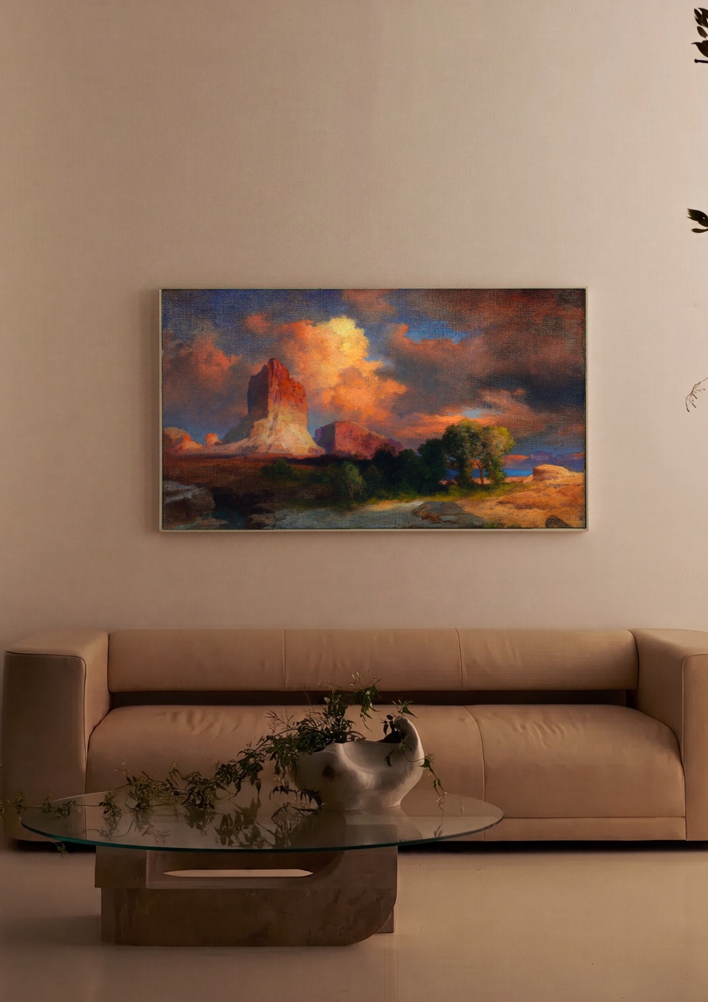 Quadro Decorativo Paisagem Desértica ao Pôr do Sol - Thomas Moran em ambiente decorado
