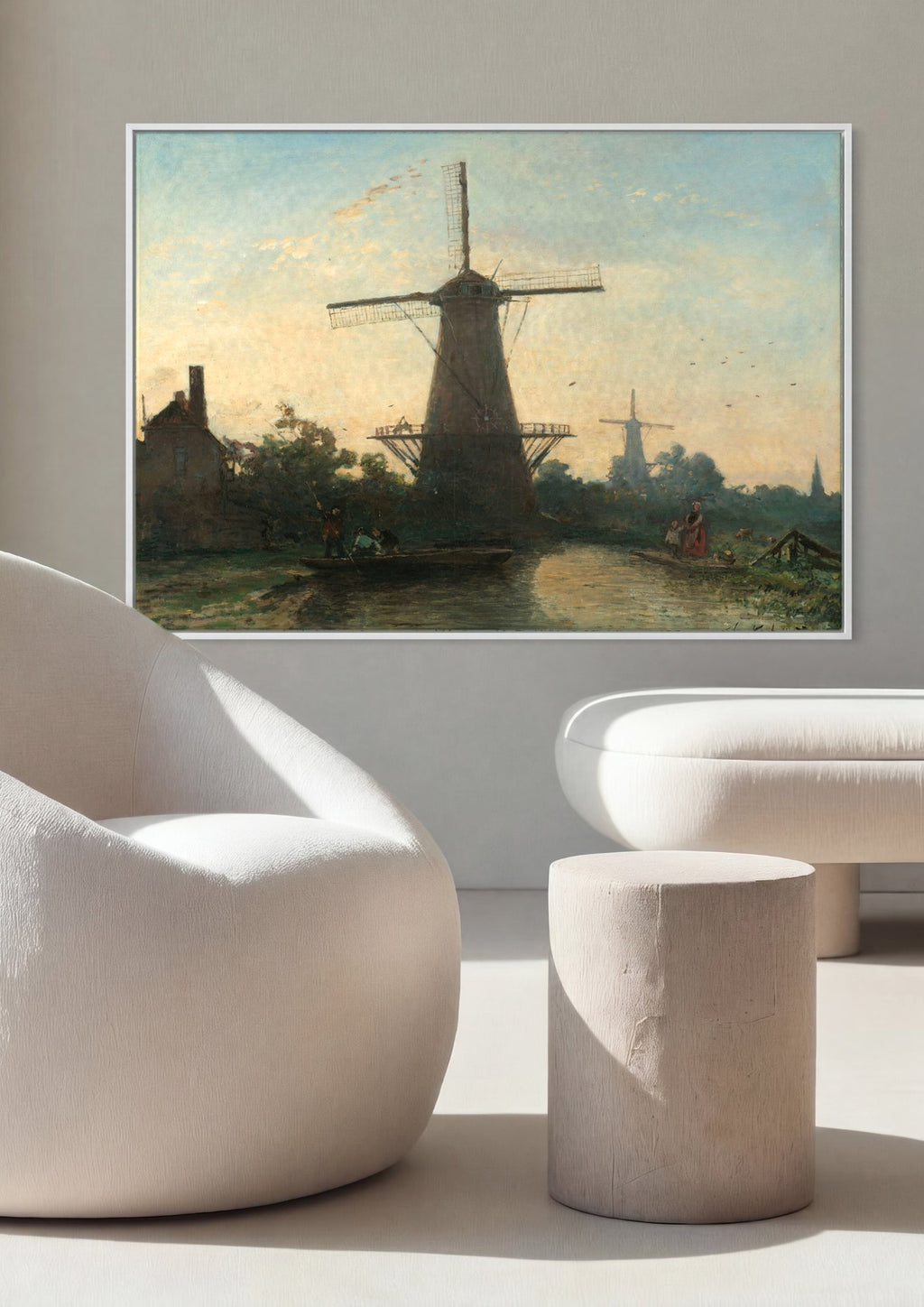 Quadro Decorativo Moinhos Holandeses ao Entardecer - Jongkind em ambiente decorado