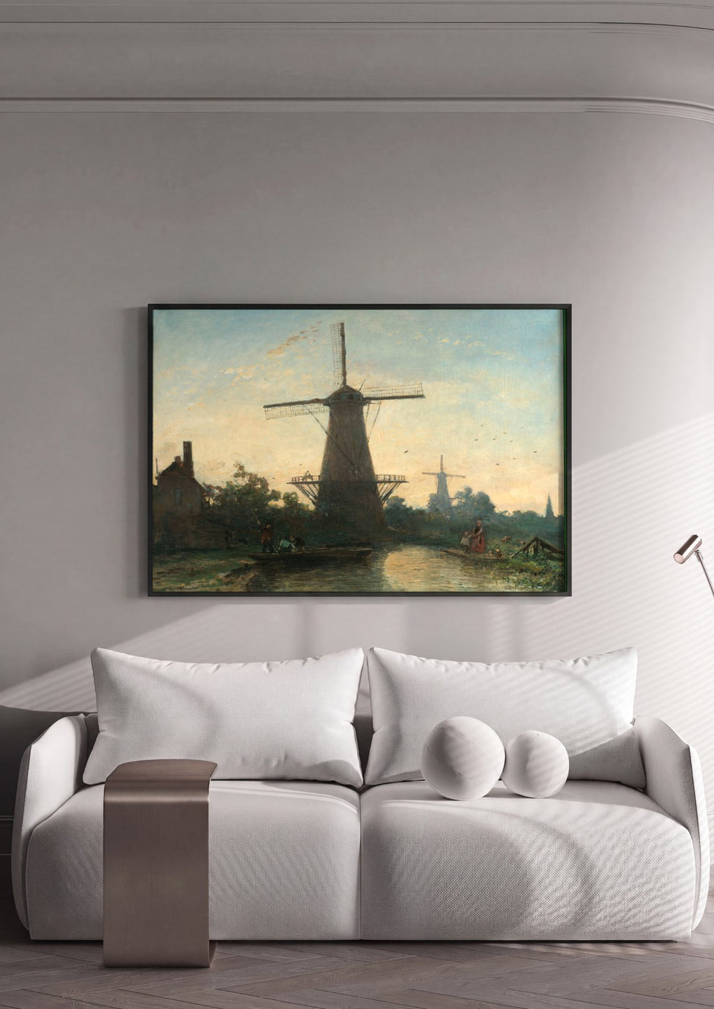 Quadro Decorativo Moinhos Holandeses ao Entardecer - Jongkind em ambiente decorado