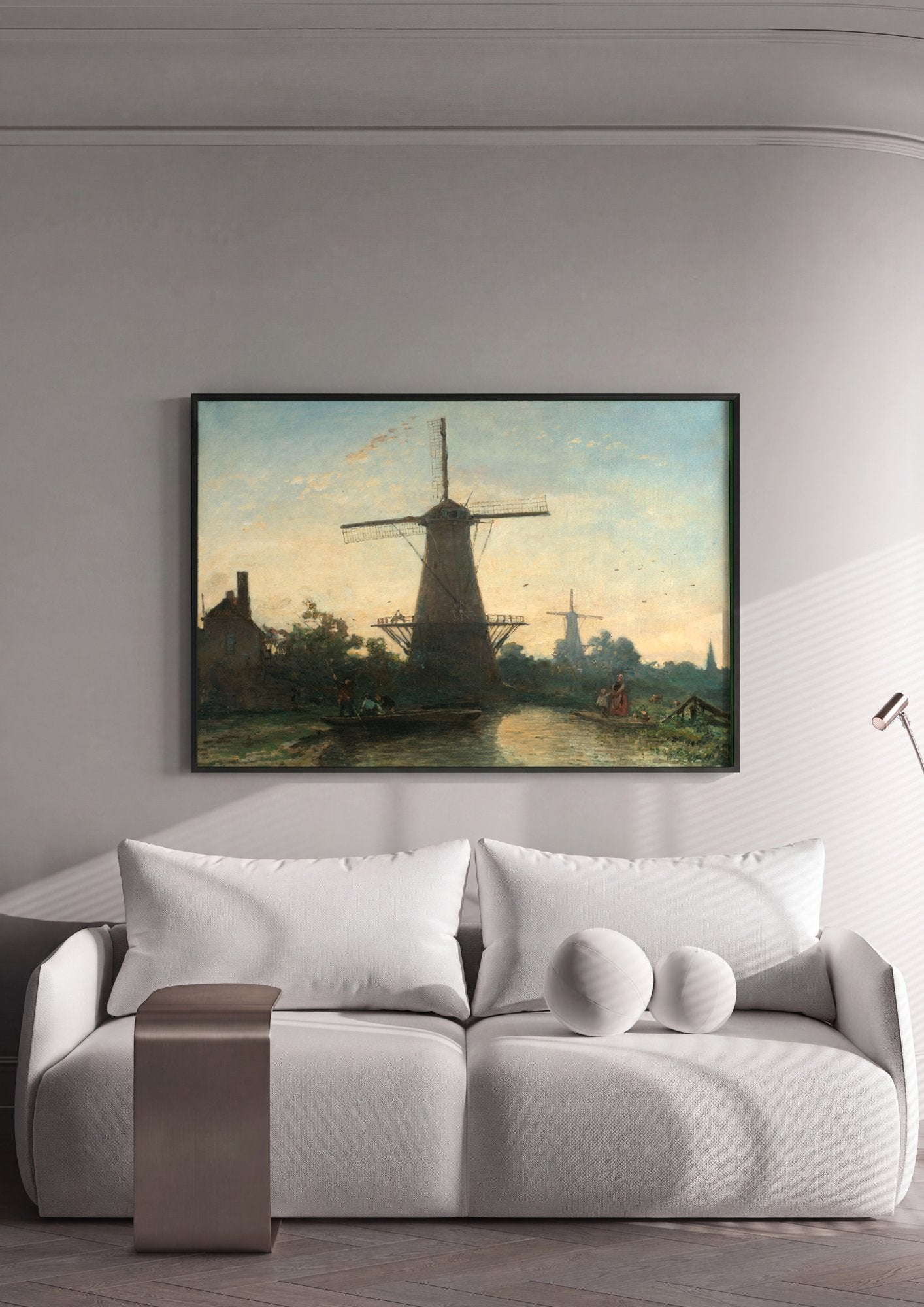 Quadro Decorativo Moinhos Holandeses ao Entardecer - Jongkind em ambiente decorado