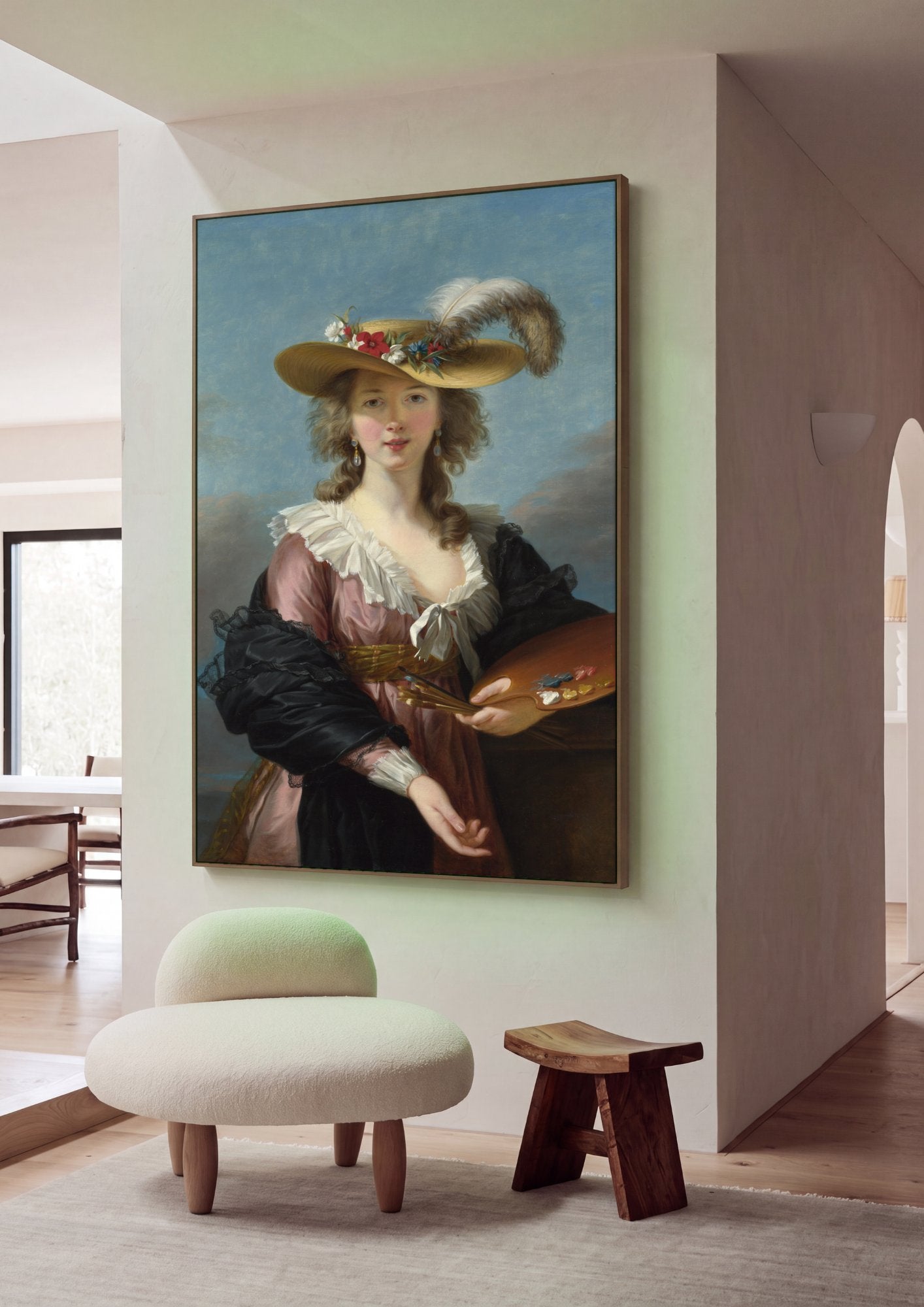 Quadro Decorativo Autorretrato com Chapéu de Palha - Vigée Le Brun em ambiente decorado