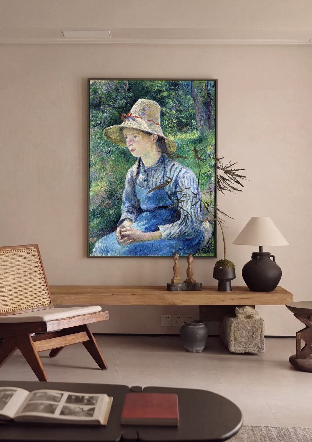 Quadro Decorativo Jovem Mulher com Chapéu de Palha - Pissarro em ambiente decorado