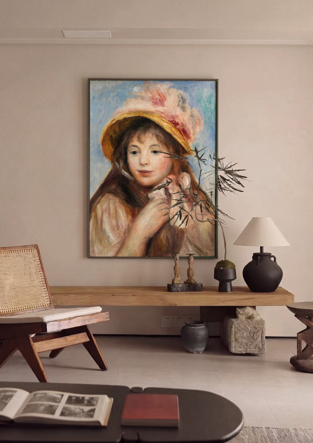 Quadro Decorativo Jovem Mulher com Chapeu - Renoir em ambiente decorado