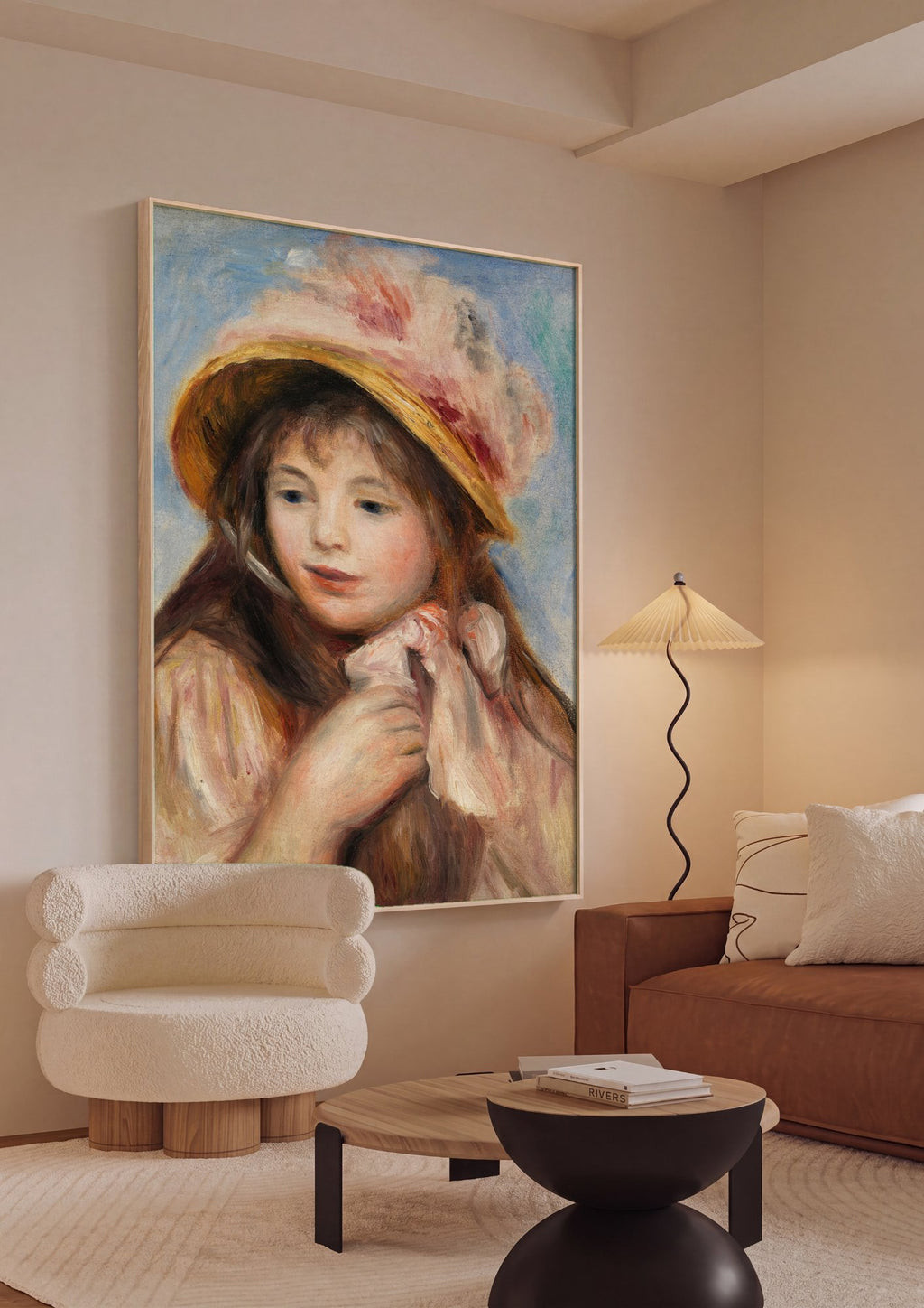 Quadro Decorativo Jovem Mulher com Chapeu - Renoir em ambiente decorado