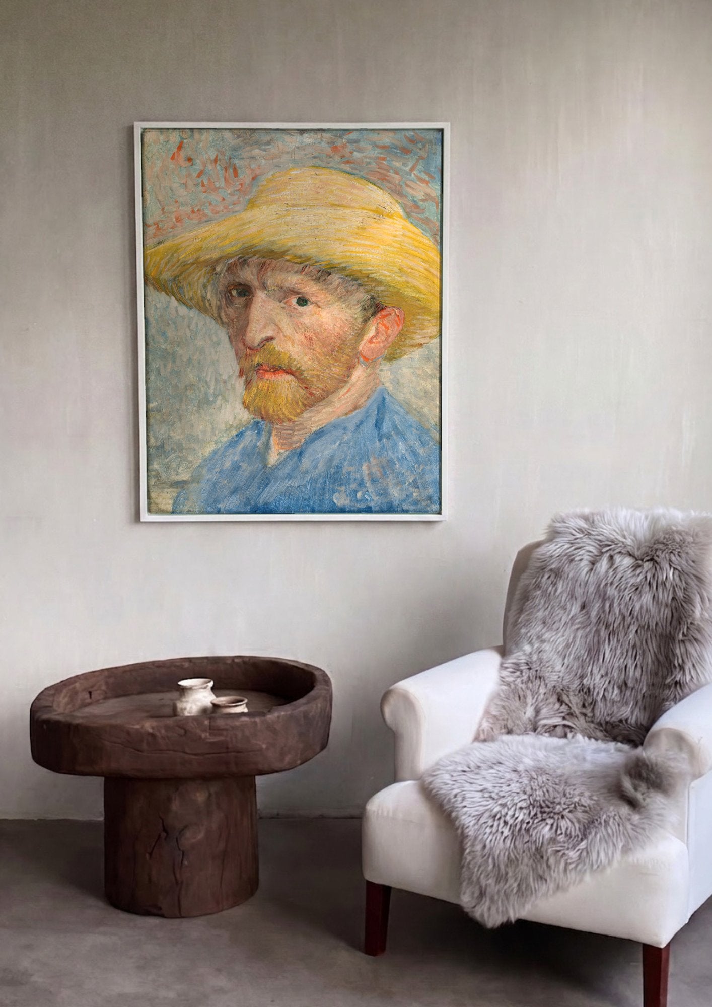 Quadro Decorativo Autorretrato com Chapéu de Palha - Van Gogh em ambiente decorado