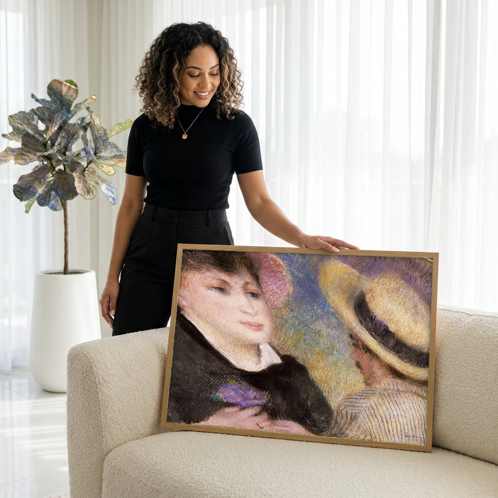 Quadro Decorativo Duas Figuras com Chapéu - Renoir com modelo em ambiente