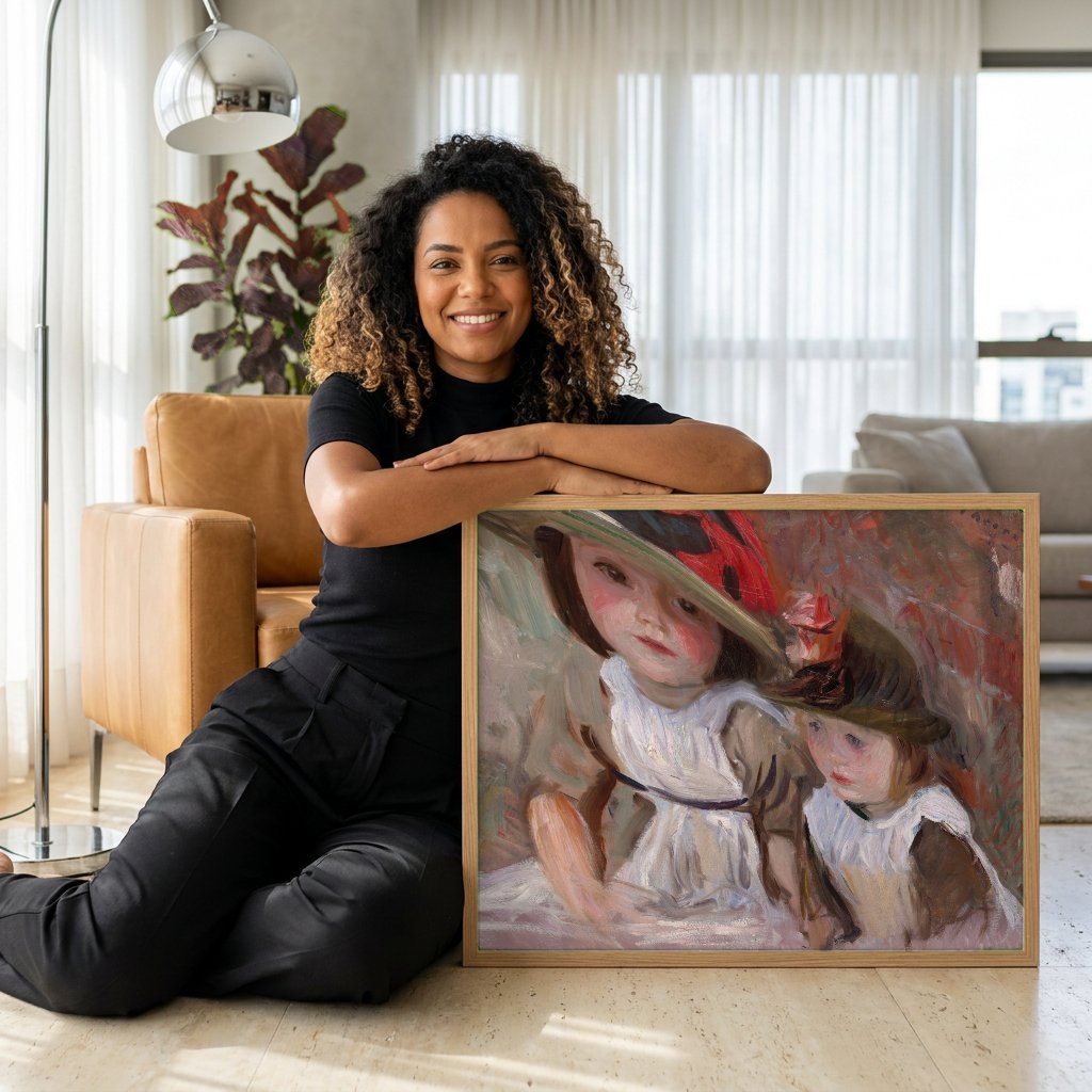 Quadro Decorativo Duas Meninas com Chapéus - John Singer Sargent com modelo em ambiente