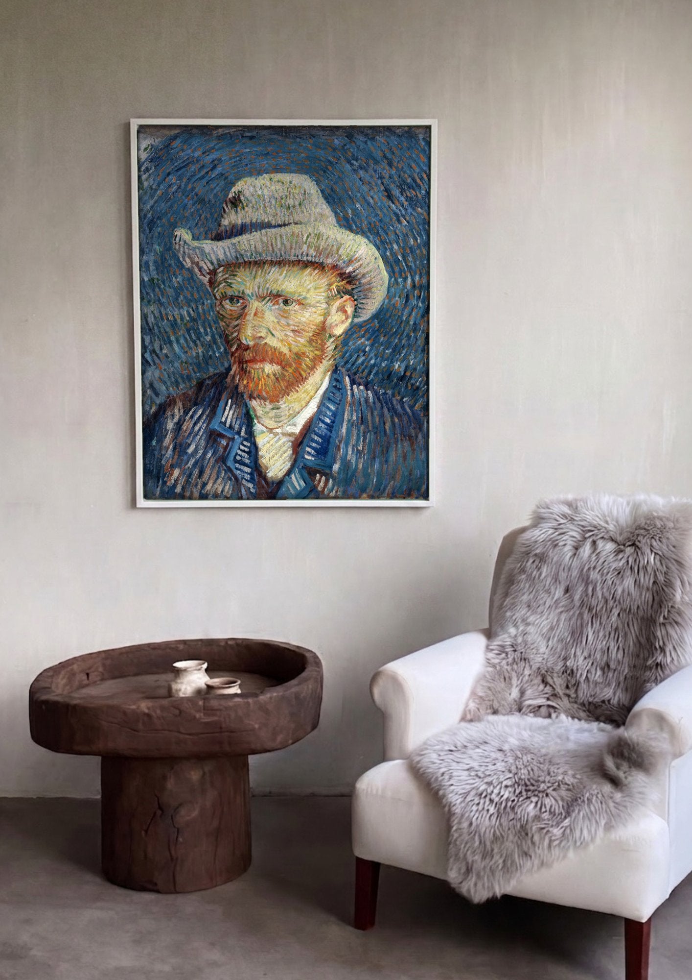 Quadro Decorativo Autorretrato com Chapéu de Palha - Van Gogh em ambiente decorado