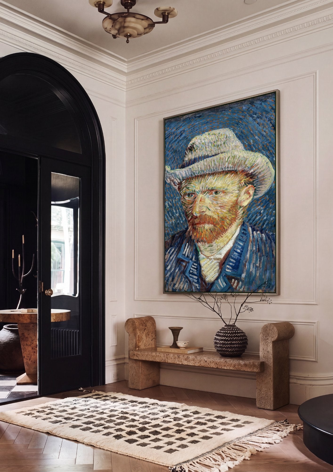 Quadro Decorativo Autorretrato com Chapéu de Palha - Van Gogh em ambiente decorado