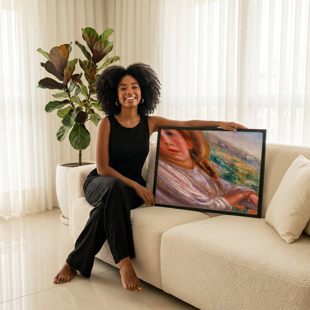 Quadro Decorativo Jovem Mulher com Chapeu - Renoir com modelo em ambiente