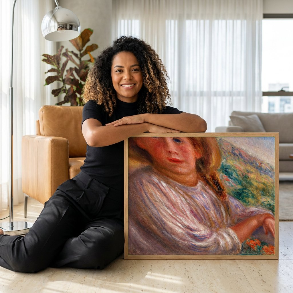 Quadro Decorativo Jovem Mulher com Chapeu - Renoir com modelo em ambiente
