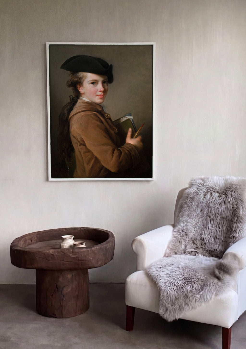 Quadro Decorativo Autorretrato com Chapéu - Vigée Le Brun em ambiente decorado