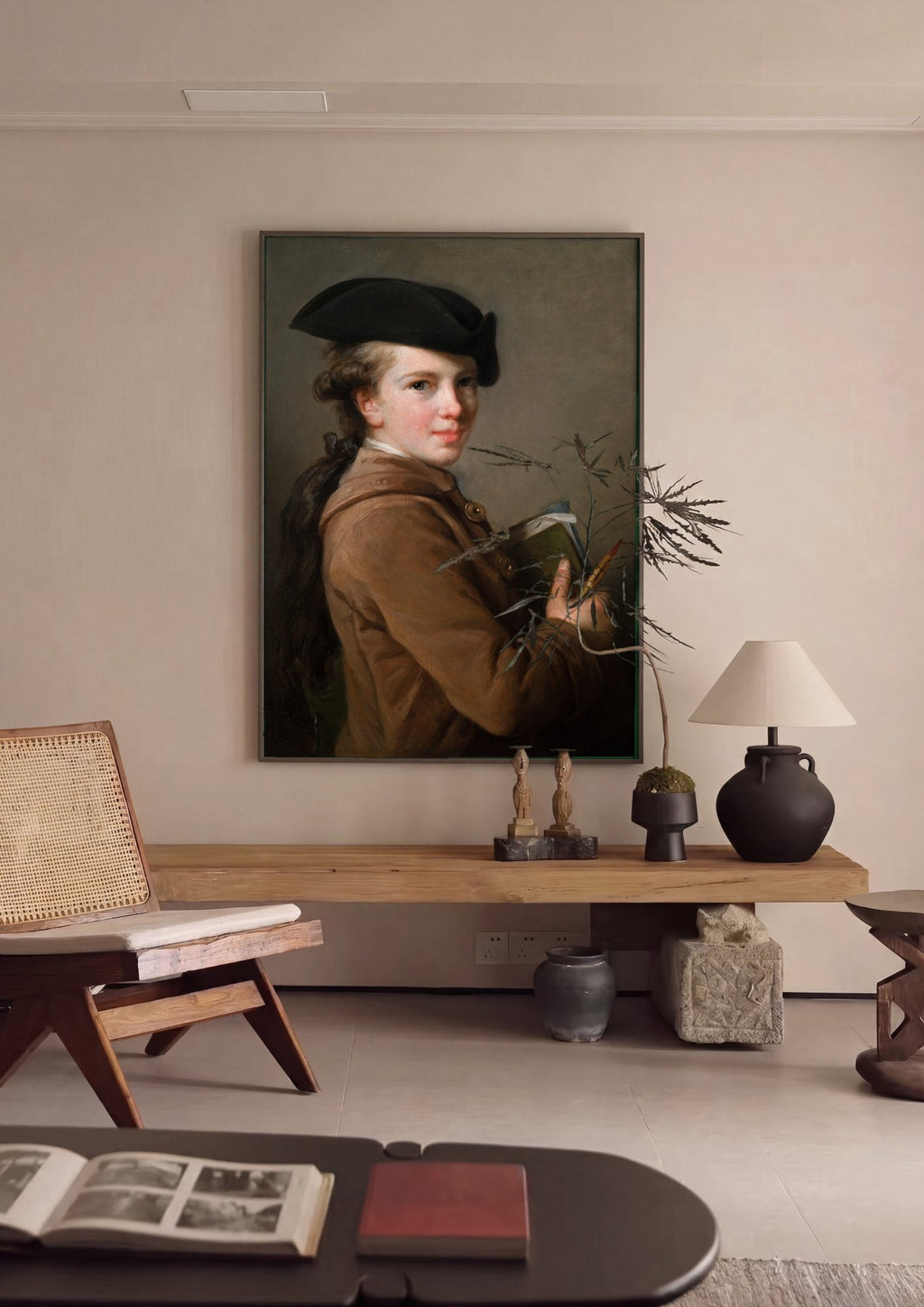 Quadro Decorativo Autorretrato com Chapéu - Vigée Le Brun em ambiente decorado