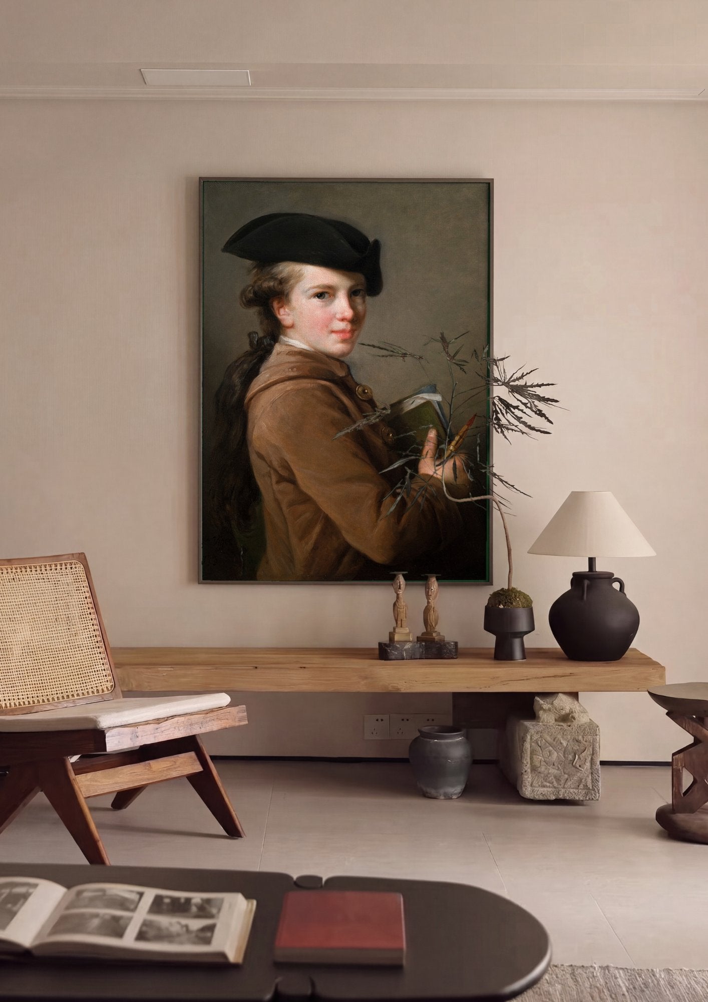 Quadro Decorativo Autorretrato com Chapéu - Vigée Le Brun em ambiente decorado