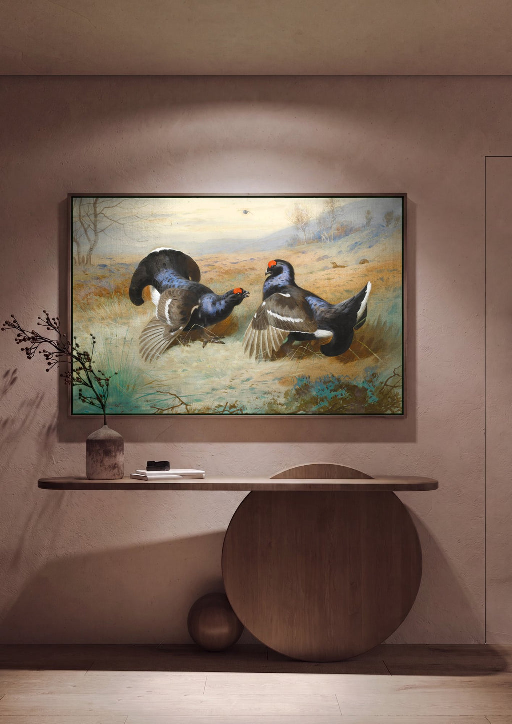 Quadro Decorativo: A Dança dos Grouses - Archibald Thorburn em ambiente decorado