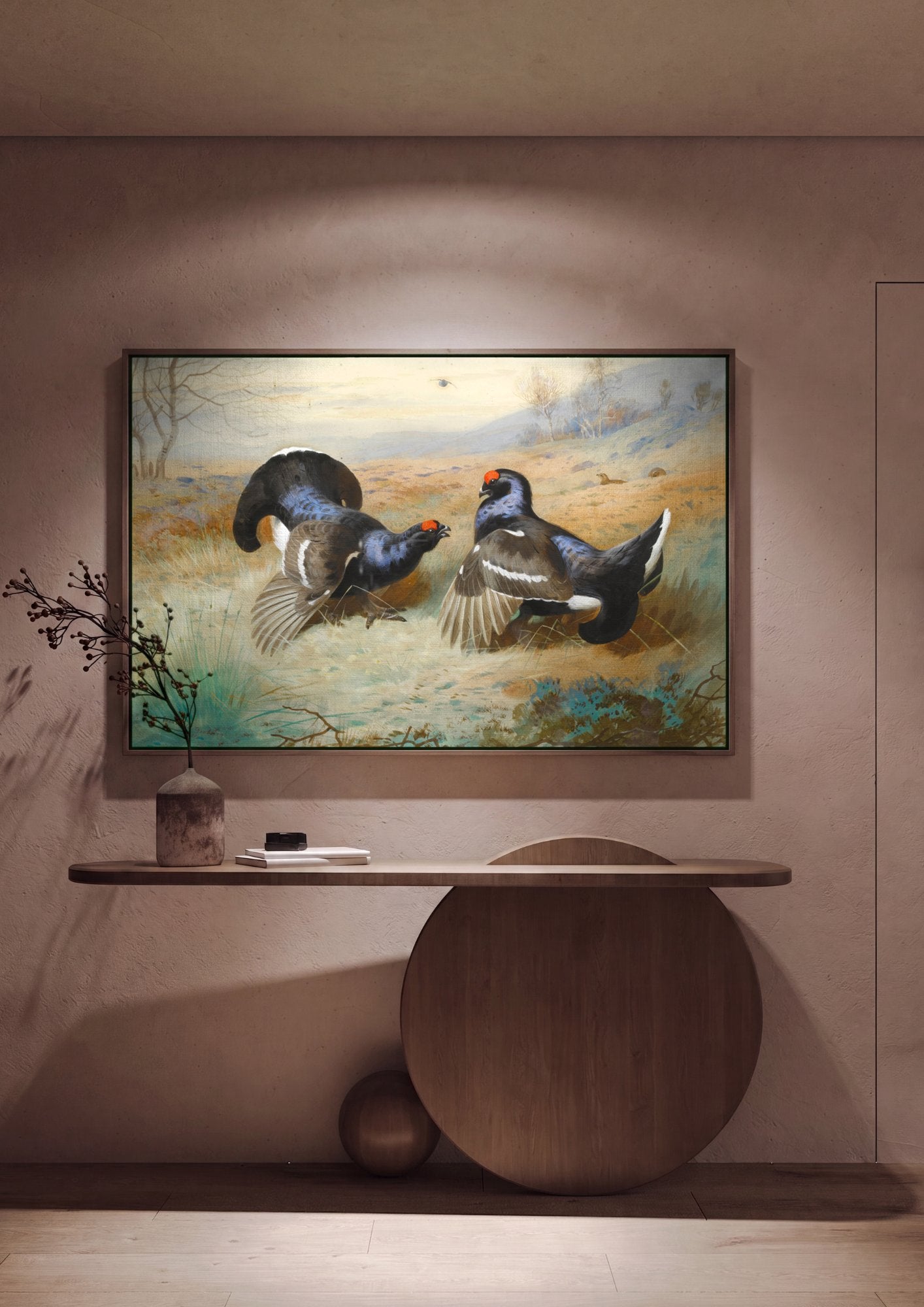 Quadro Decorativo: A Dança dos Grouses - Archibald Thorburn em ambiente decorado