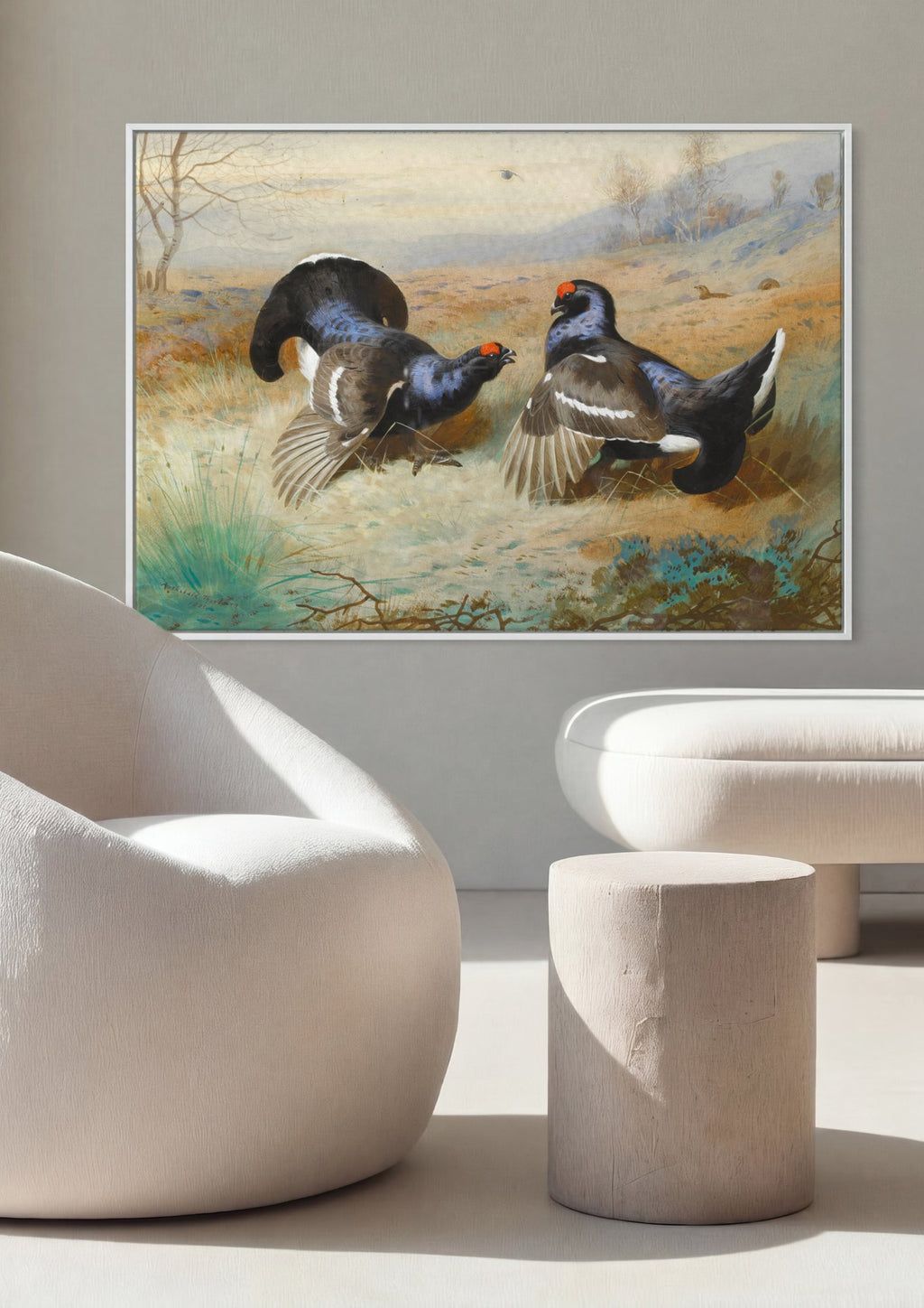 Quadro Decorativo: A Dança dos Grouses - Archibald Thorburn em ambiente decorado