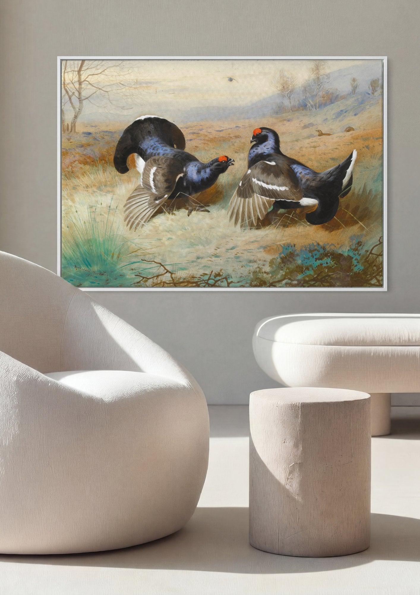 Quadro Decorativo: A Dança dos Grouses - Archibald Thorburn em ambiente decorado