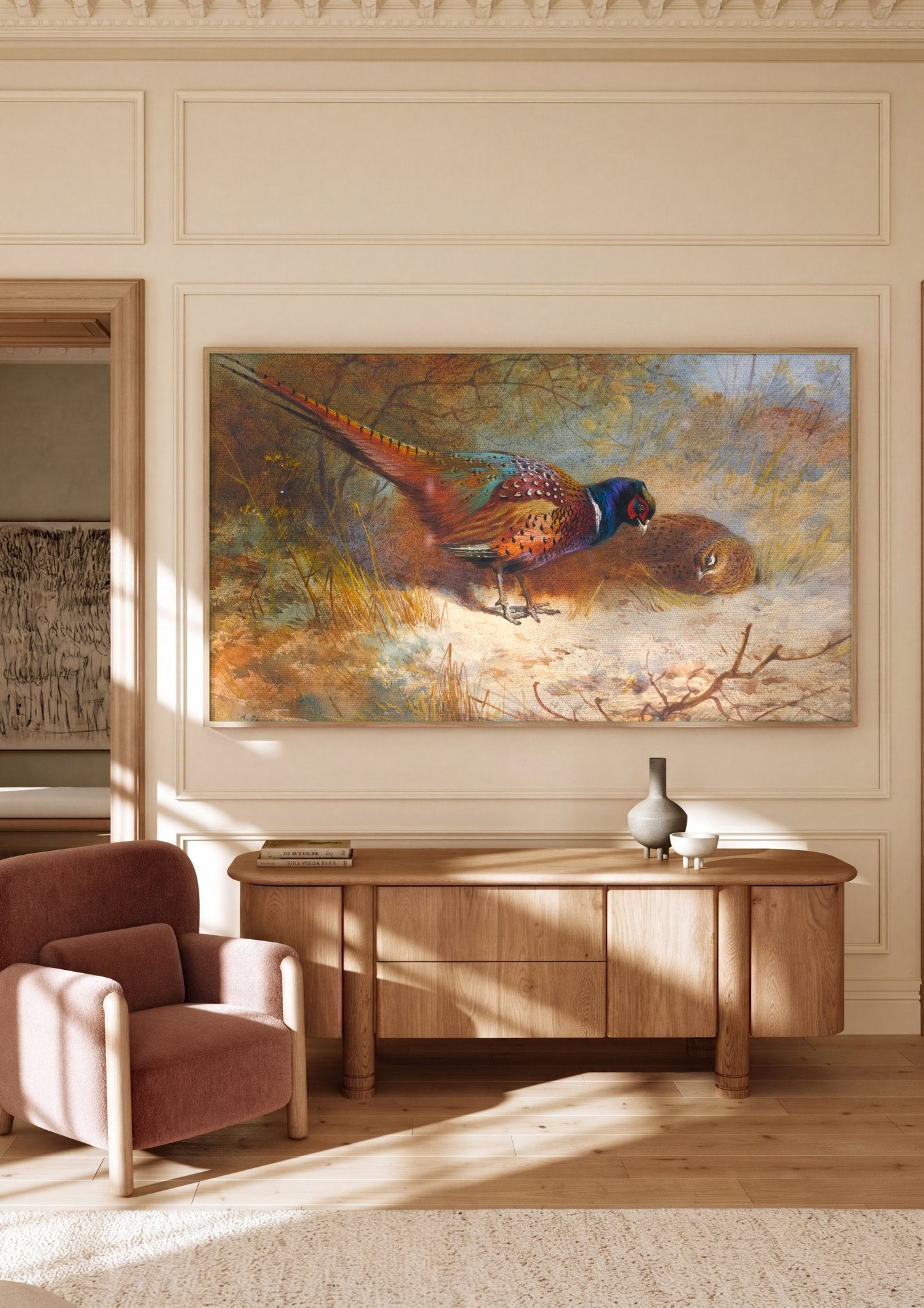 Quadro Decorativo Faisões na Natureza - Archibald Thorburn em ambiente decorado