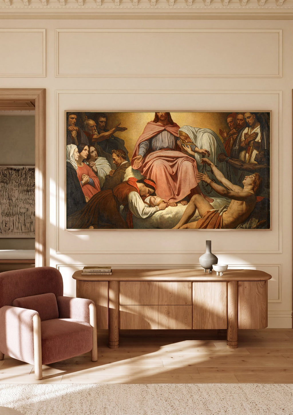 Quadro Decorativo Christus Consolator - Ary Scheffer em ambiente decorado