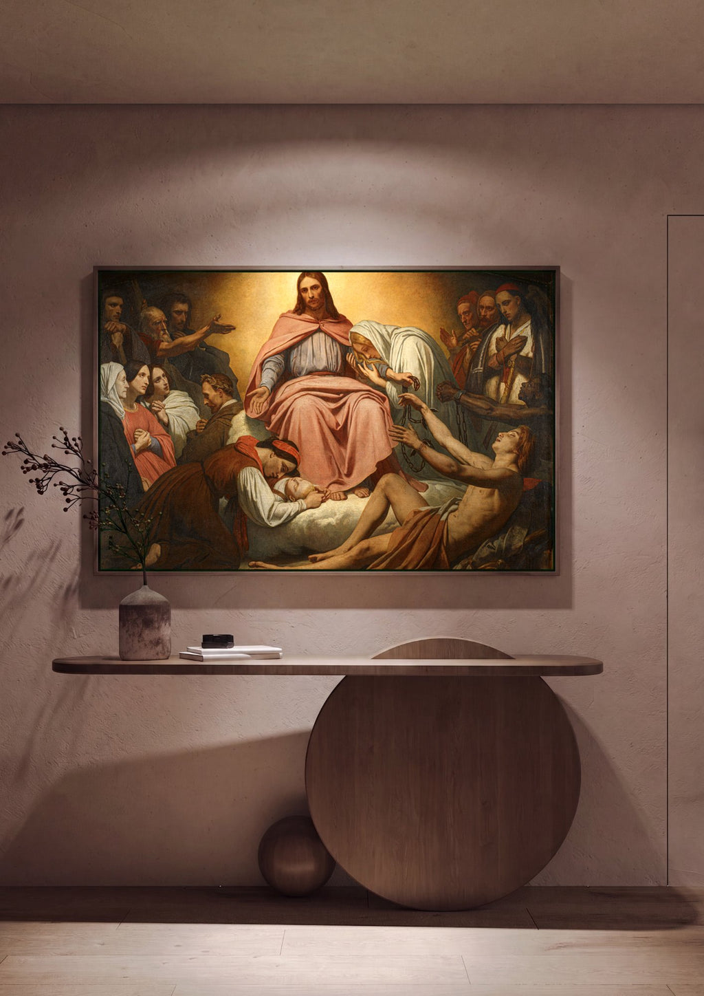 Quadro Decorativo Christus Consolator - Ary Scheffer em ambiente decorado