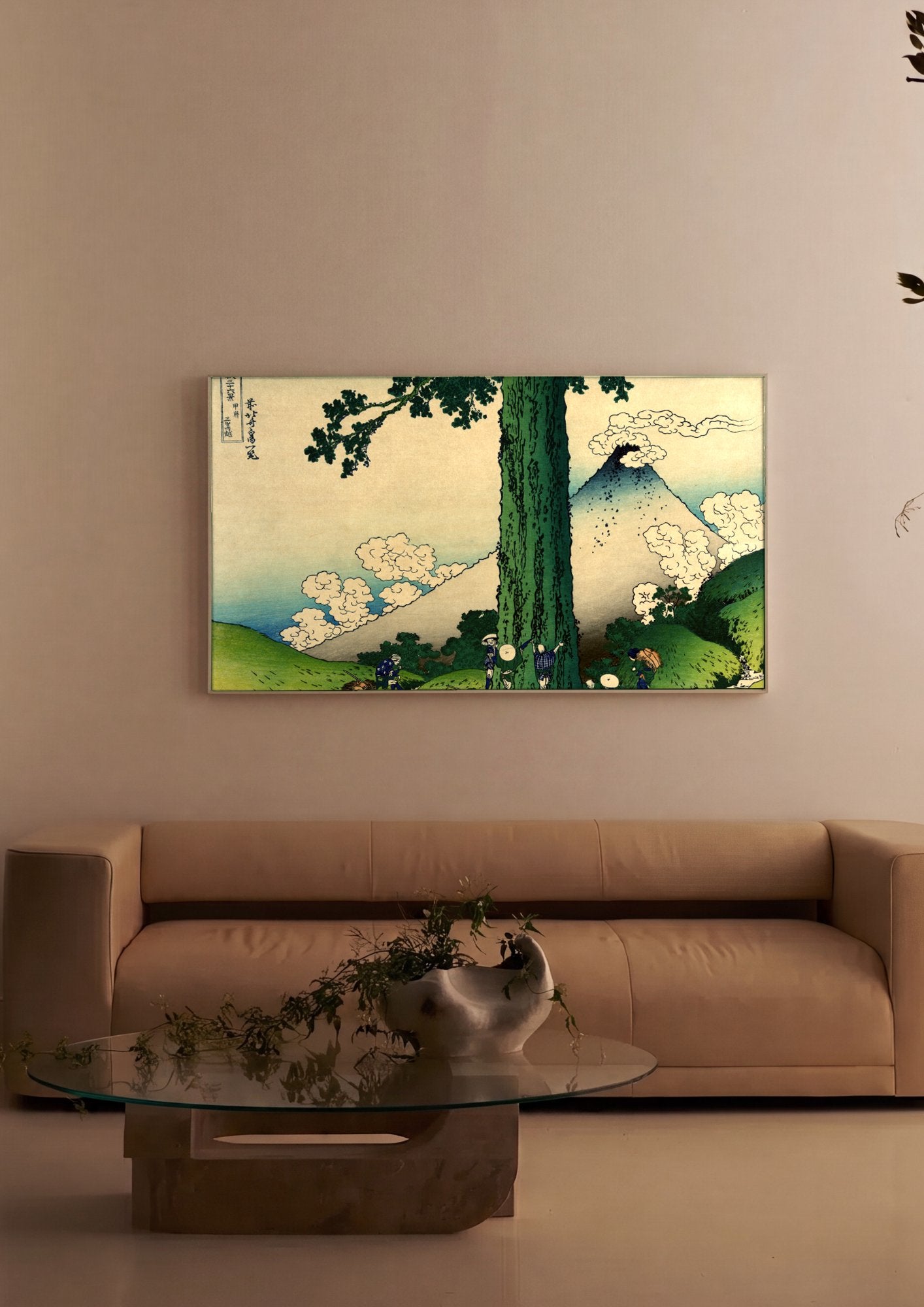 Quadro Decorativo A Montanha Fuji e a Árvore de Sano - Hokusai em ambiente decorado