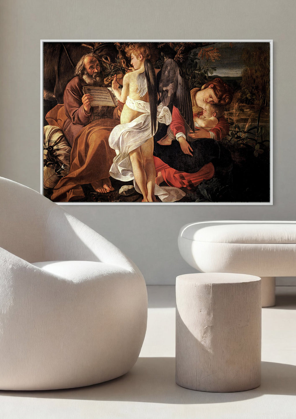 Quadro Decorativo O Repouso na Fuga para o Egito - Caravaggio em ambiente decorado