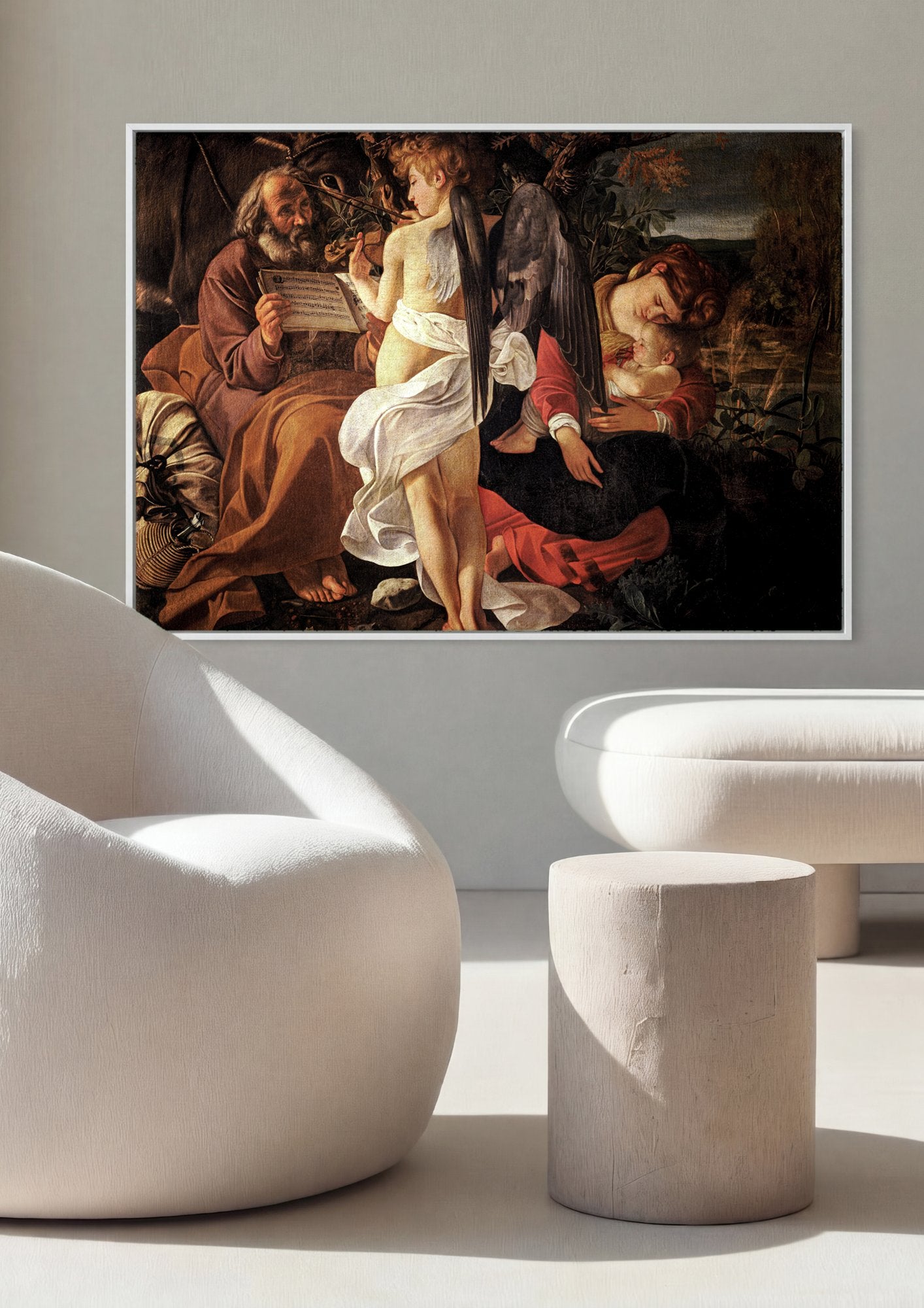 Quadro Decorativo O Repouso na Fuga para o Egito - Caravaggio em ambiente decorado