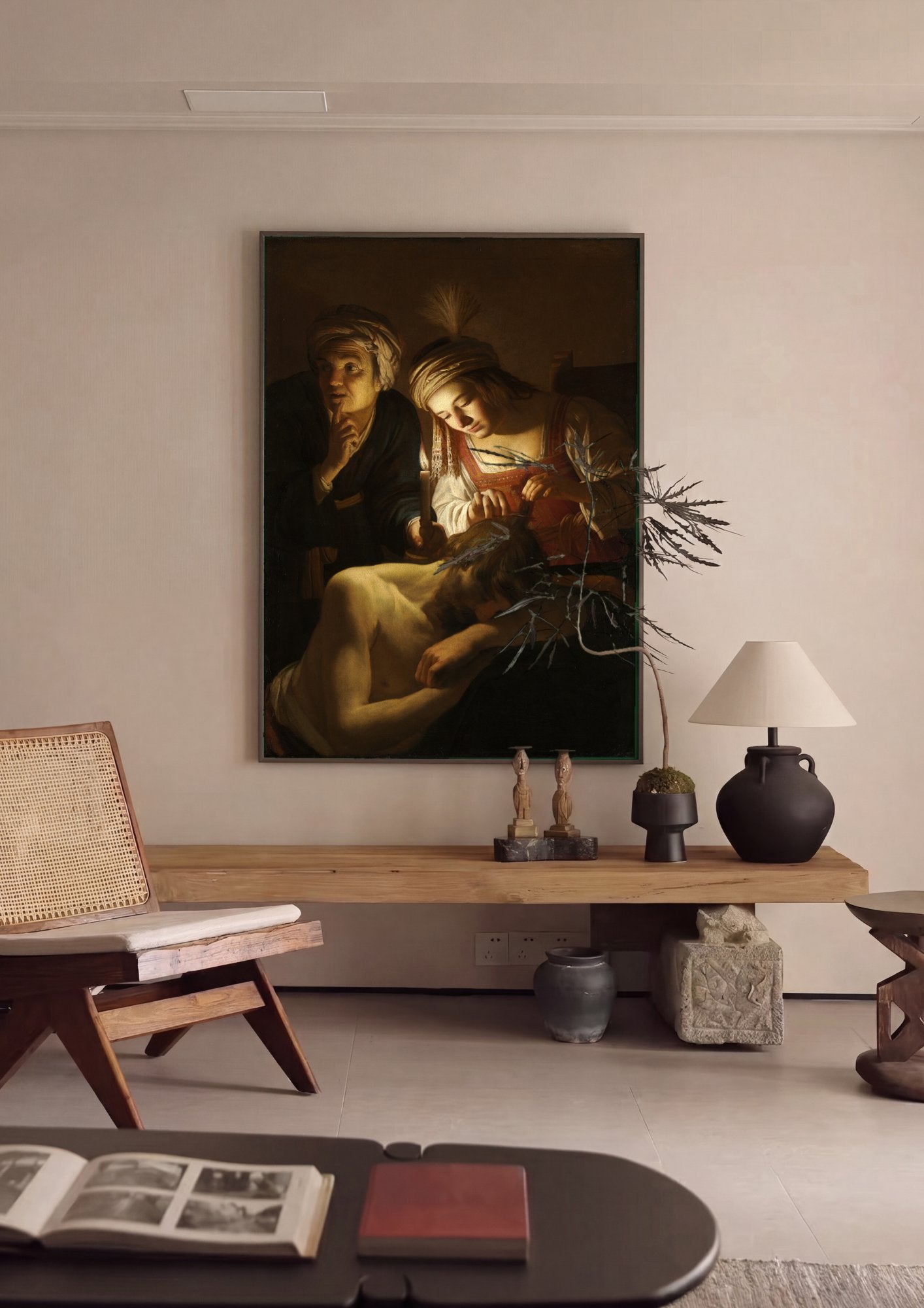 Quadro Decorativo Sansão e Dalila - Gerard van Honthorst em ambiente decorado