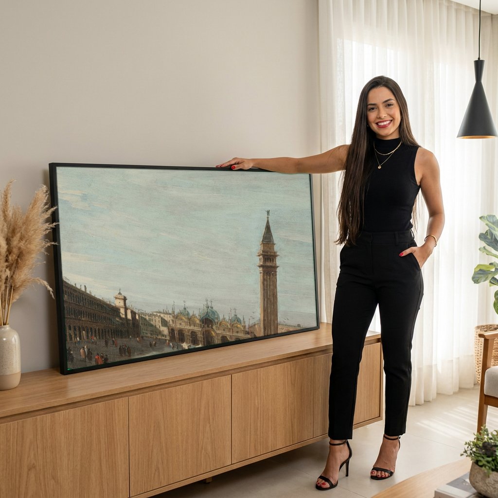 Quadro Decorativo Piazza San Marco - Guardi com modelo em ambiente