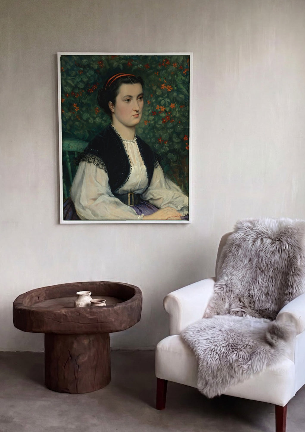 Quadro Decorativo Mulher Sentada no Jardim - Tissot em ambiente decorado