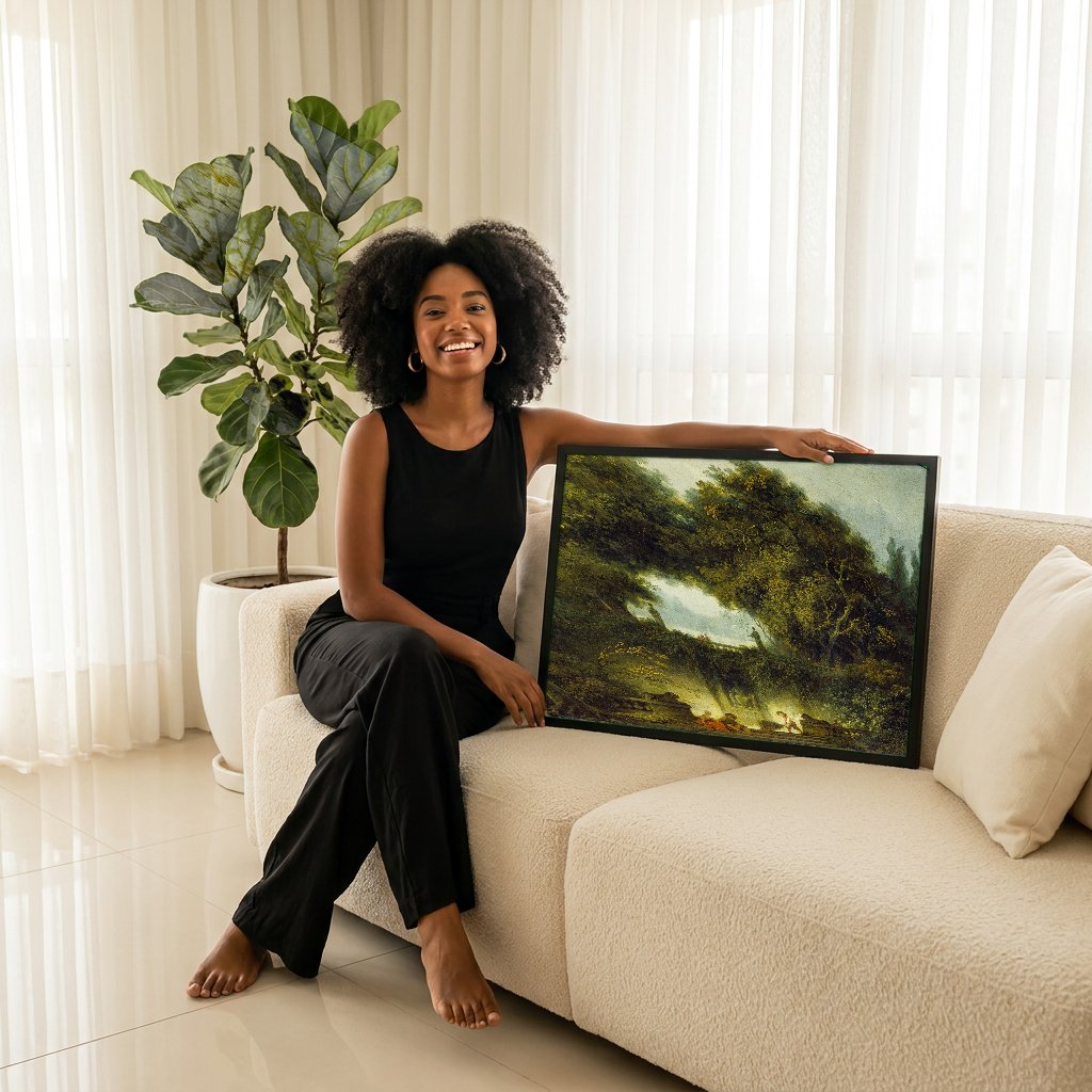 Quadro Decorativo A Esgrima - Fragonard com modelo em ambiente