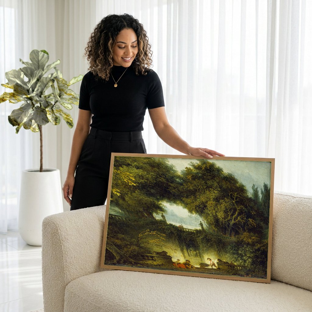 Quadro Decorativo A Esgrima - Fragonard com modelo em ambiente
