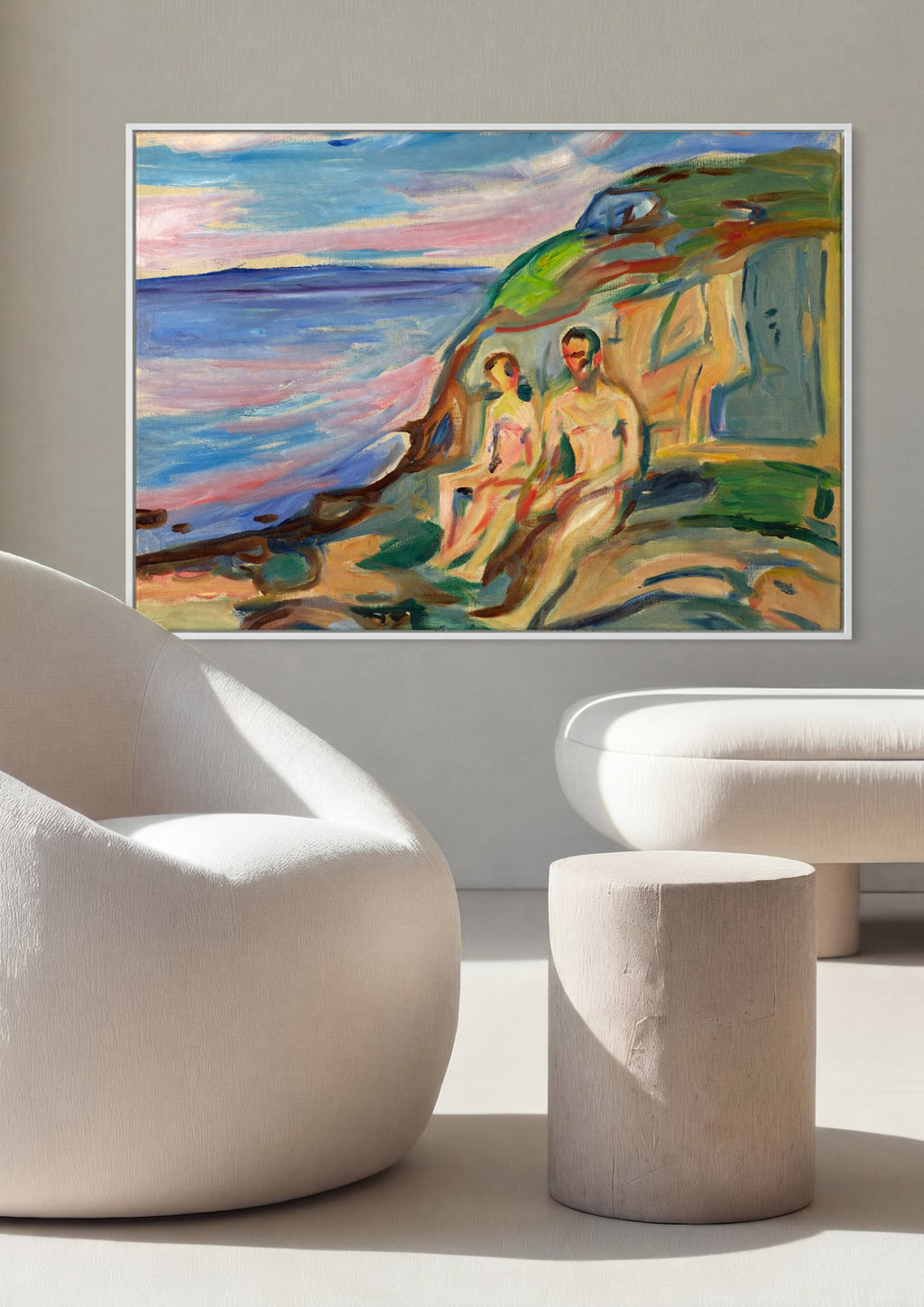 Quadro Decorativo Casal na Praia - Edvard Munch em ambiente decorado