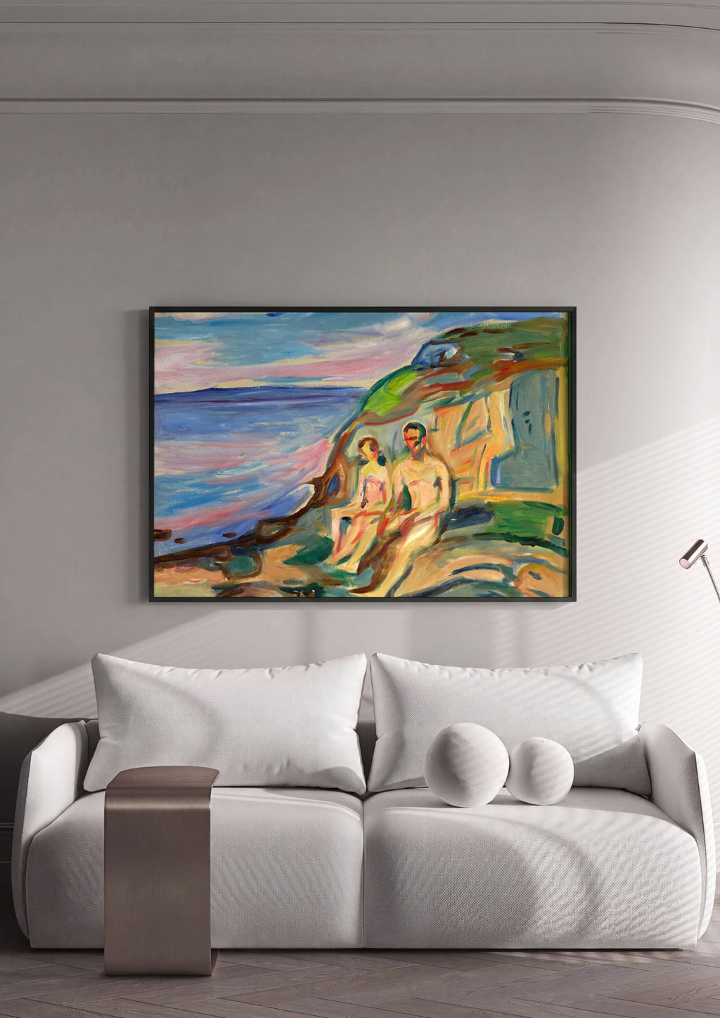 Quadro Decorativo Casal na Praia - Edvard Munch em ambiente decorado