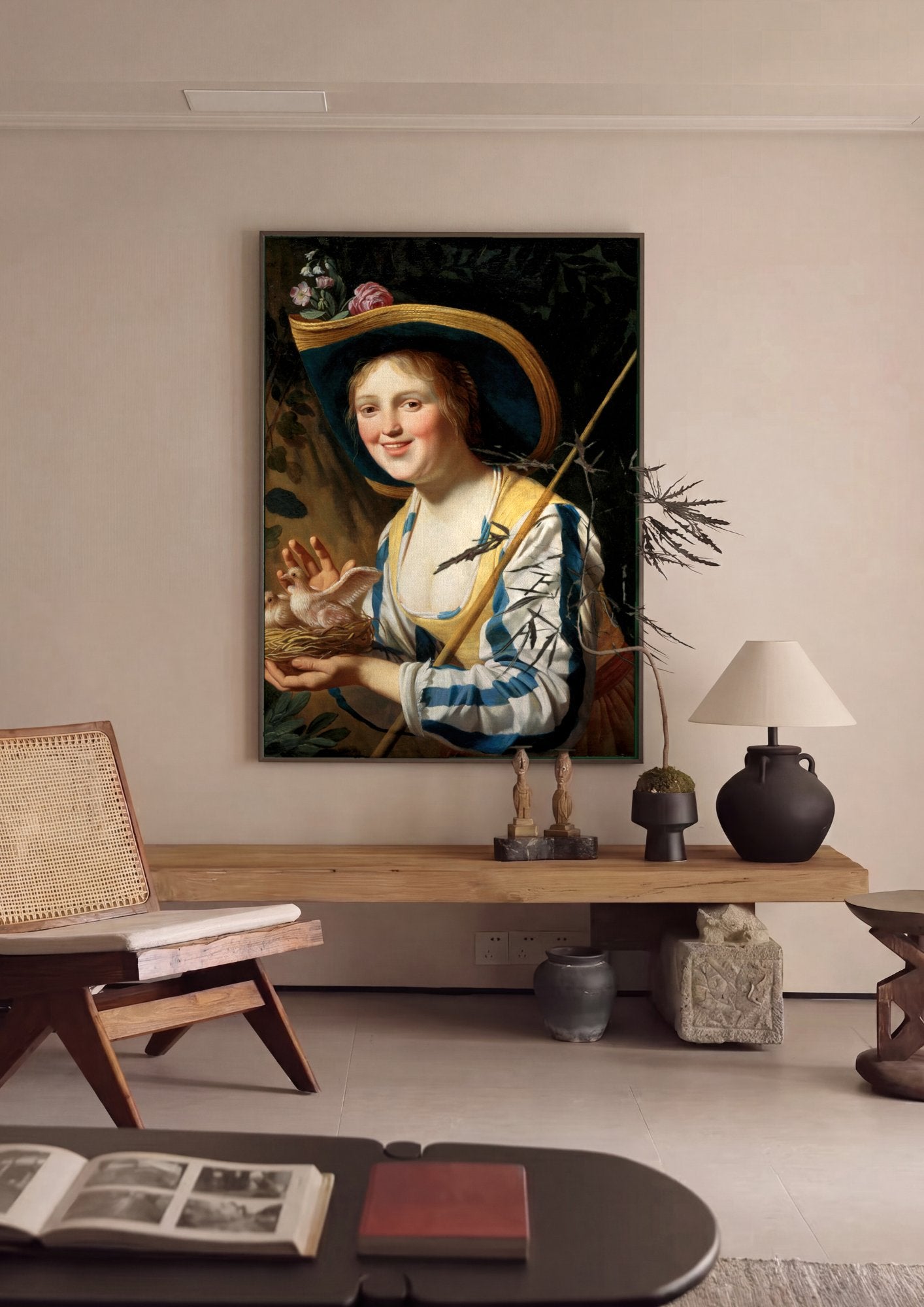 Quadro Decorativo A Pastora Feliz - Gerard van Honthorst em ambiente decorado