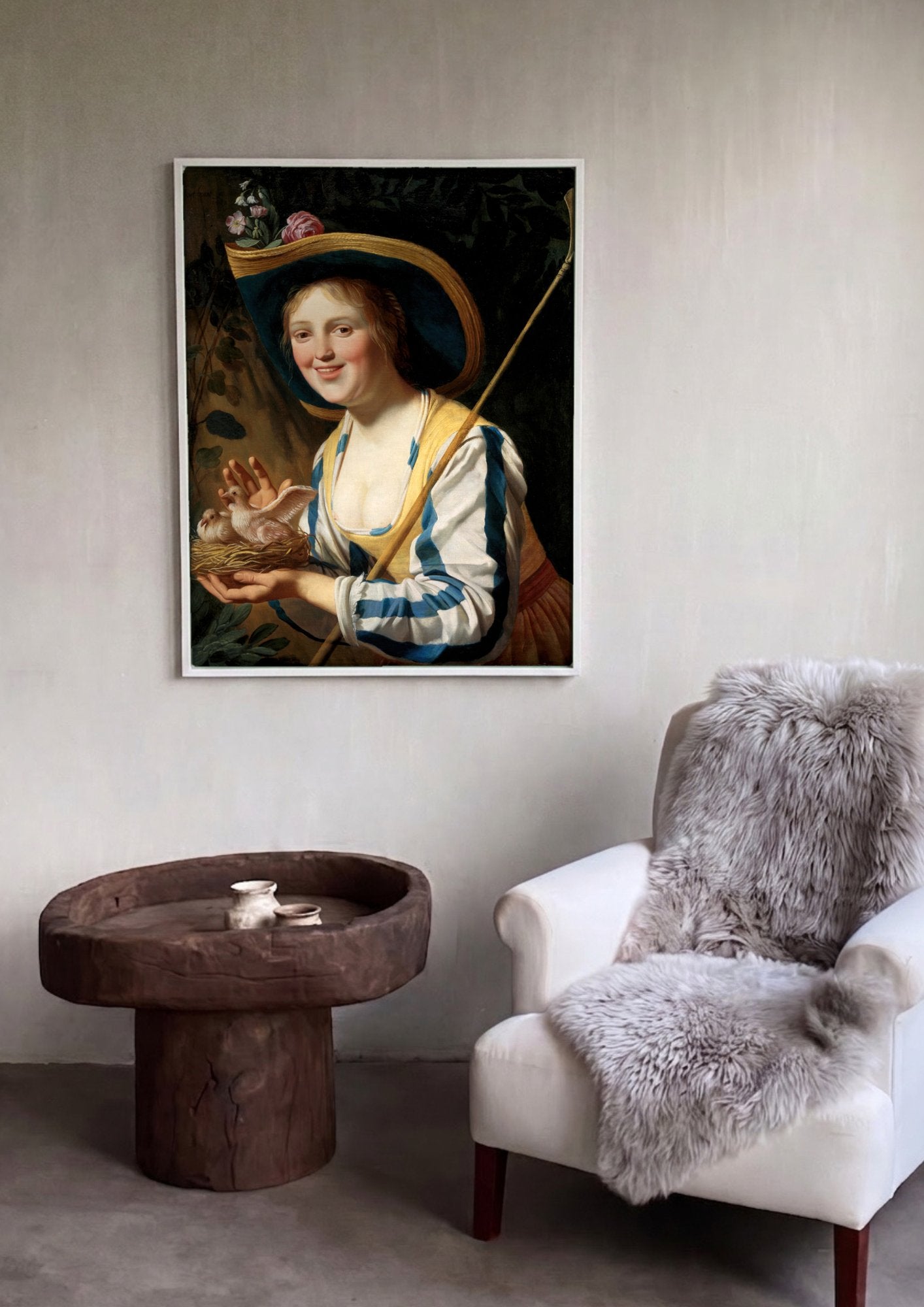 Quadro Decorativo A Pastora Feliz - Gerard van Honthorst em ambiente decorado